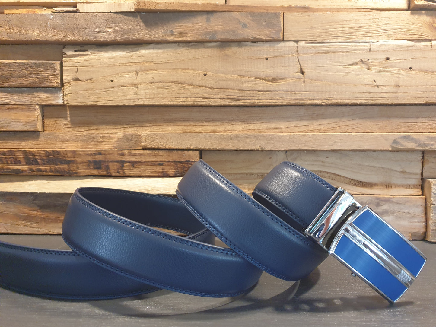 <tc>Ceinture en cuir unisexe avec boucle à verrouillage automatique - Bleu</tc>